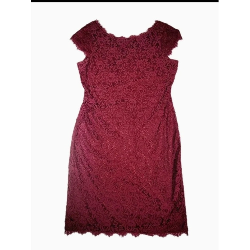 Eliza J Burgundy Lace Sheath Dress Cap Sleeve Scalloped Eyelash Trim Size 12 - Picture 5 of 12